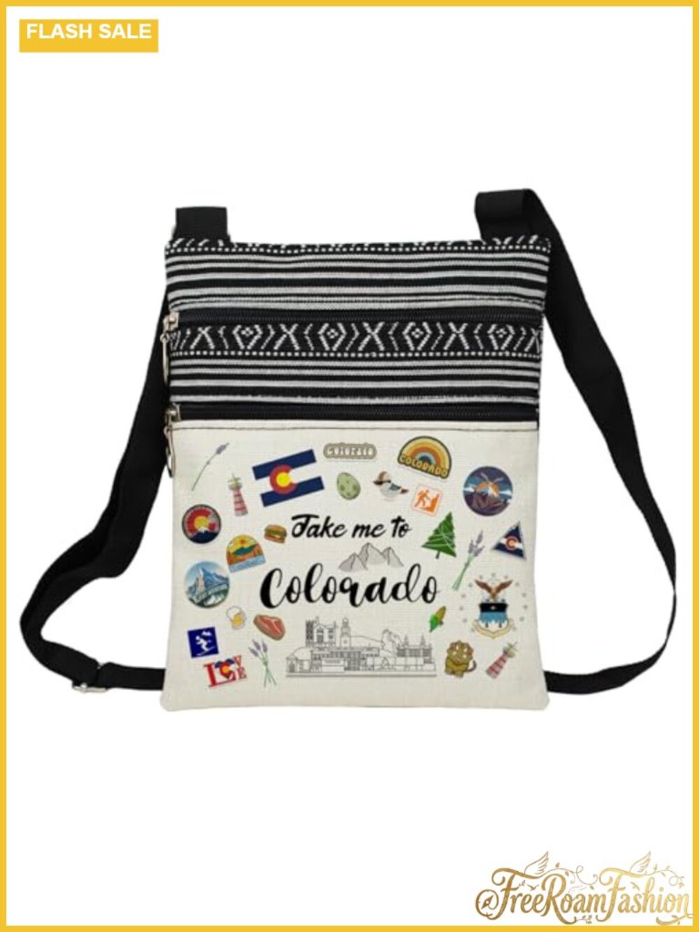 Ethnic Printed Polyester Crossbody Bag Adjustable Strap